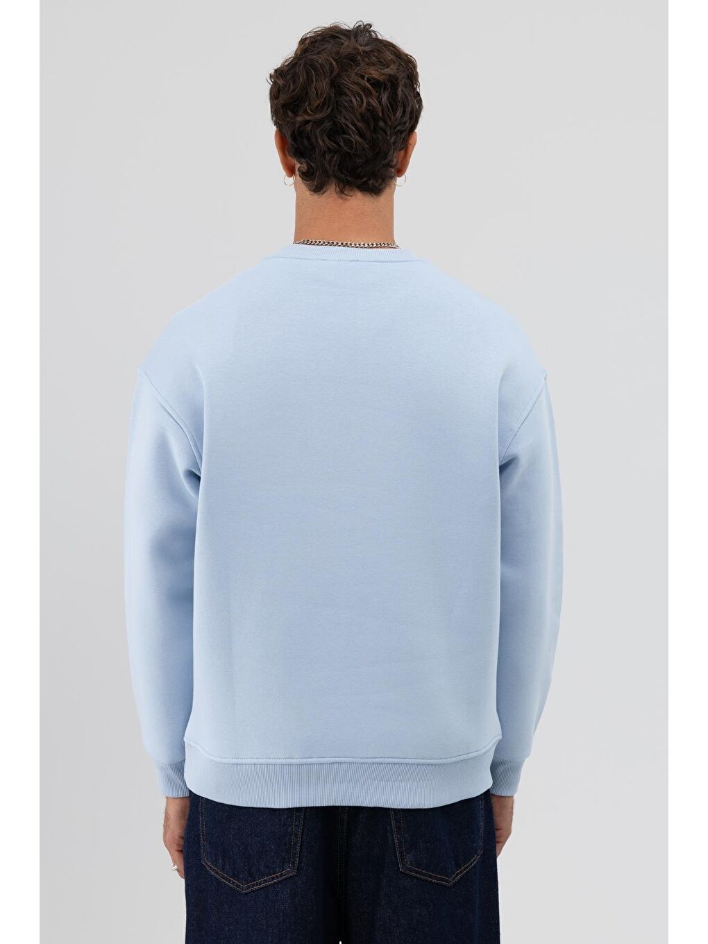 Basic Bisiklet Yaka Oversize Sweatshirt Bebe Mavi-4