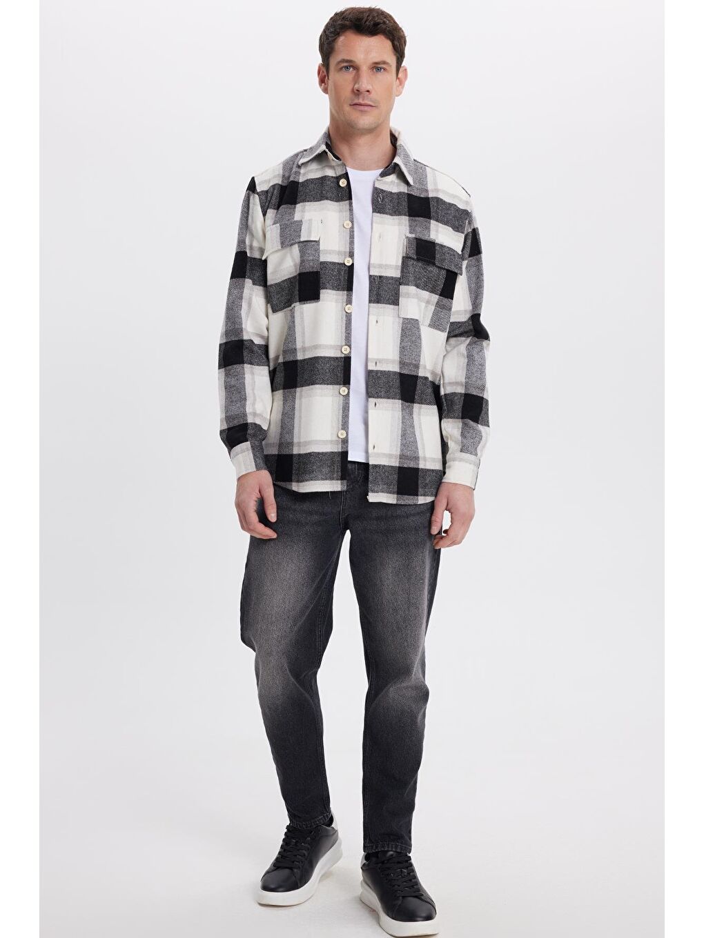 Karışık Erkek Regular Fit Klasik Kesim Çift Cep Kapaklı Kareli Oduncu Gömlek-4