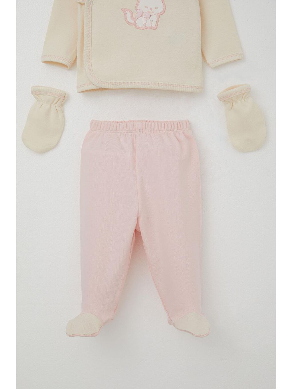 Ekru Kız Bebek Hastane Çıkışı 5 Li Sevimli Kedi Nakışlı Fiyonklu Krem (0-3 Ay)-3