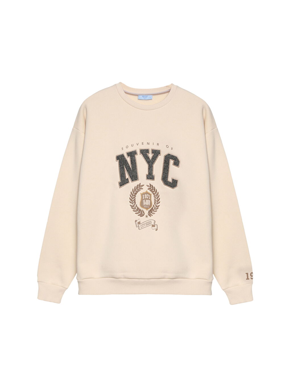 QUZU NYC Baskılı Sweatshirt Bej