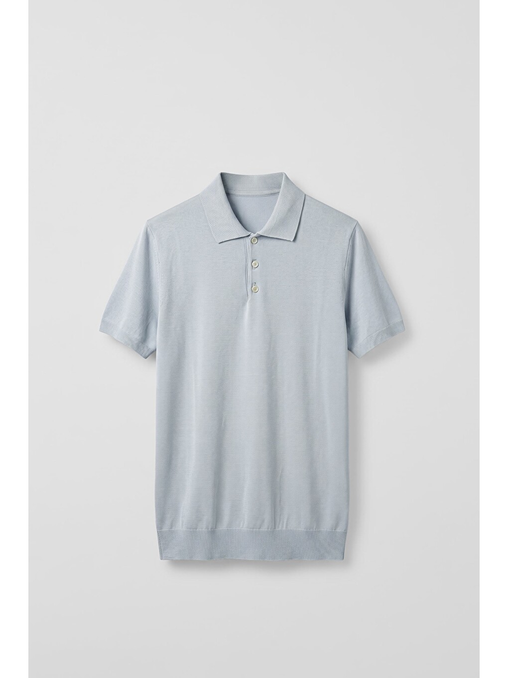 Erkek Relaxed Fit Dökümlü Polo Yaka Triko T-shirt Açık Mavi