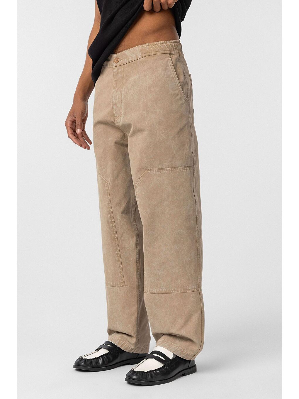 Kahverengi Yıkamalı Baggy Gabardin Erkek Pantolon Taba-3