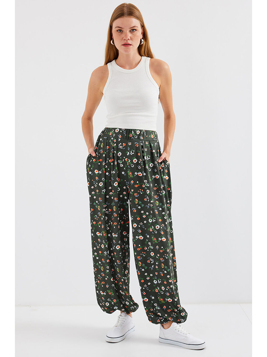 6665 Desenli Şalvar Pantolon - Haki