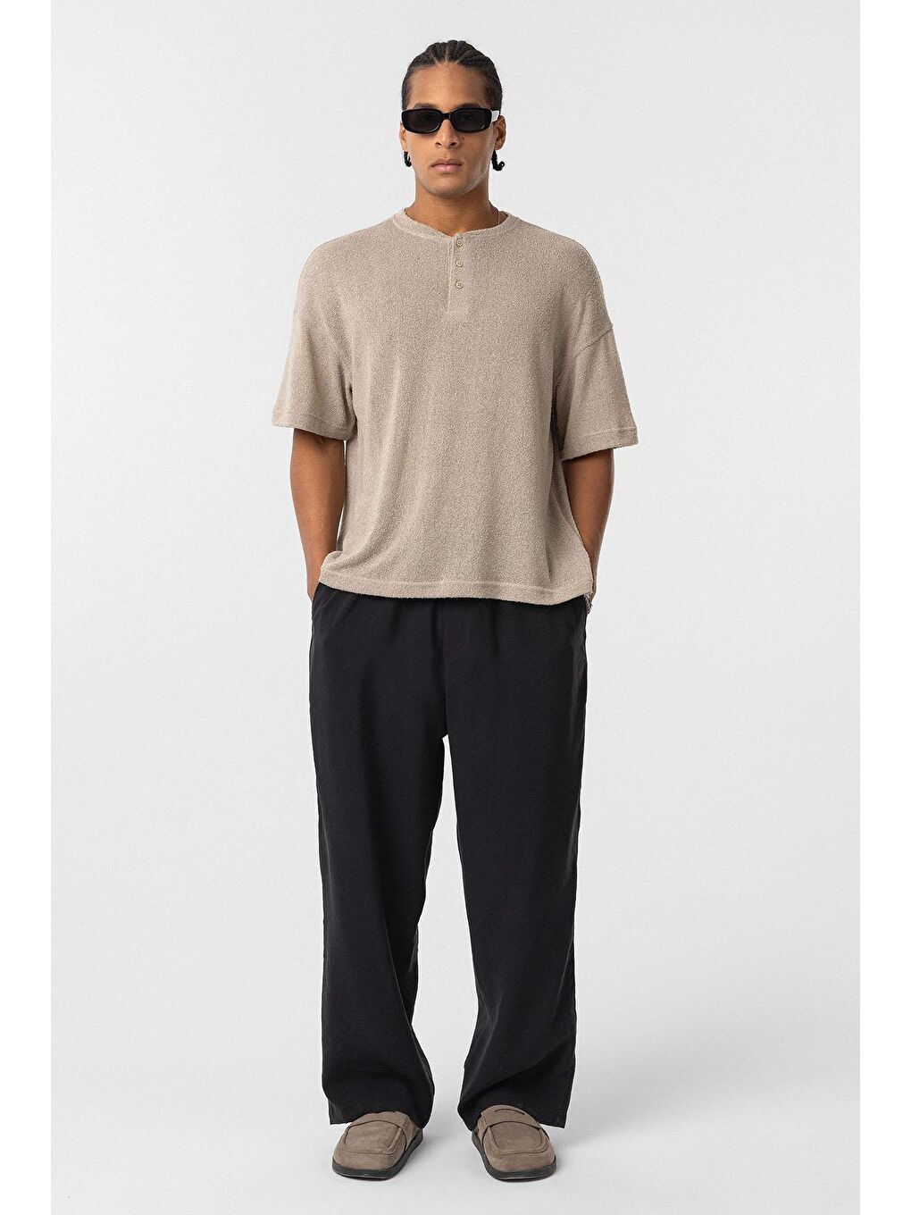 Baggy Fit Modal Kumaş Erkek Pantolon Siyah