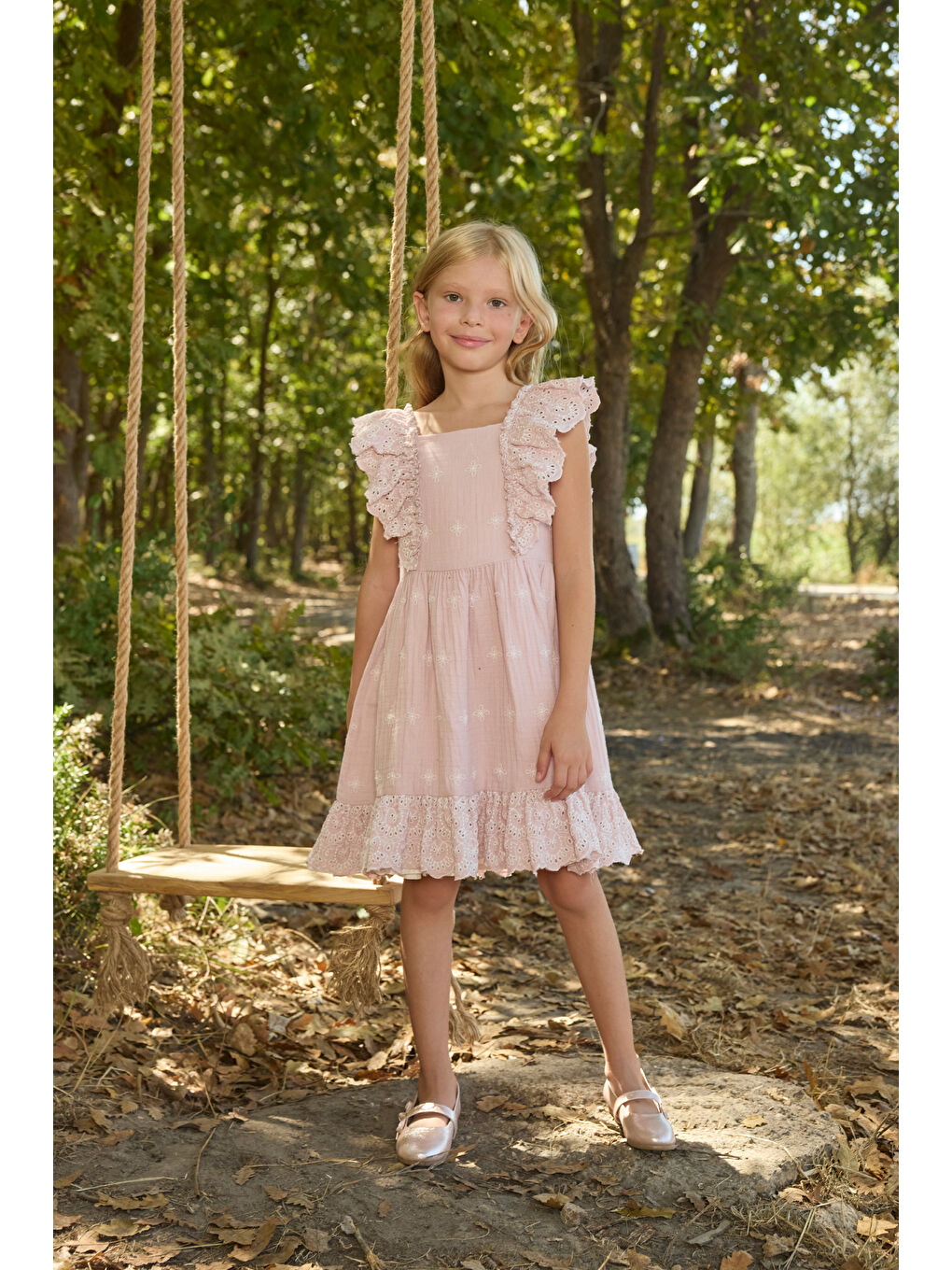 Kız Çocuk Baskılı Müslin Elbise Pembe-2