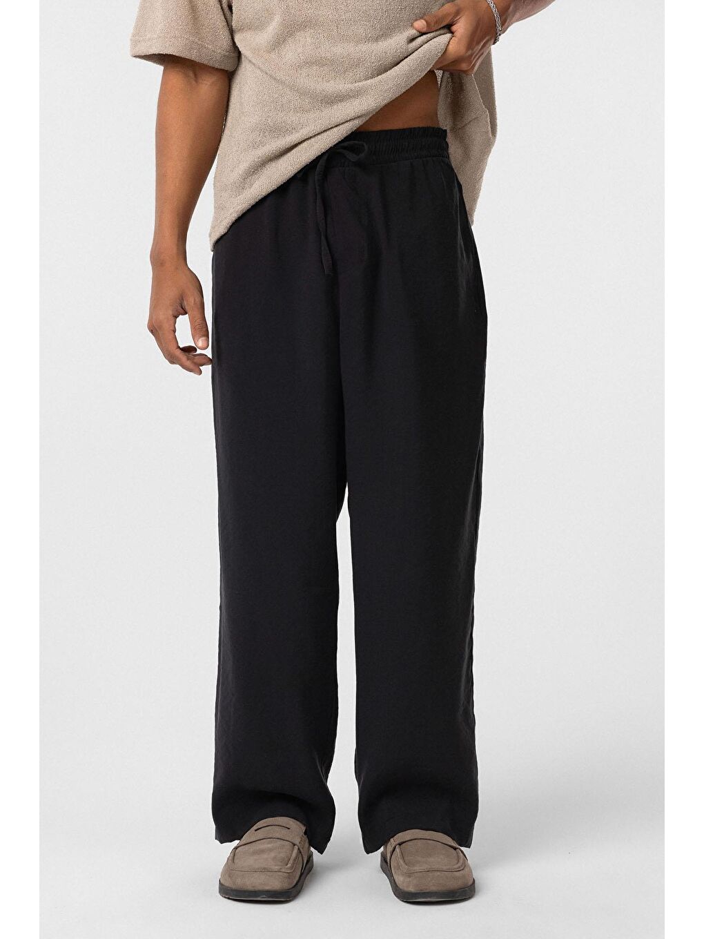 Baggy Fit Modal Kumaş Erkek Pantolon Siyah-2
