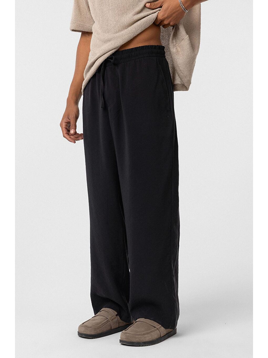 Baggy Fit Modal Kumaş Erkek Pantolon Siyah-3