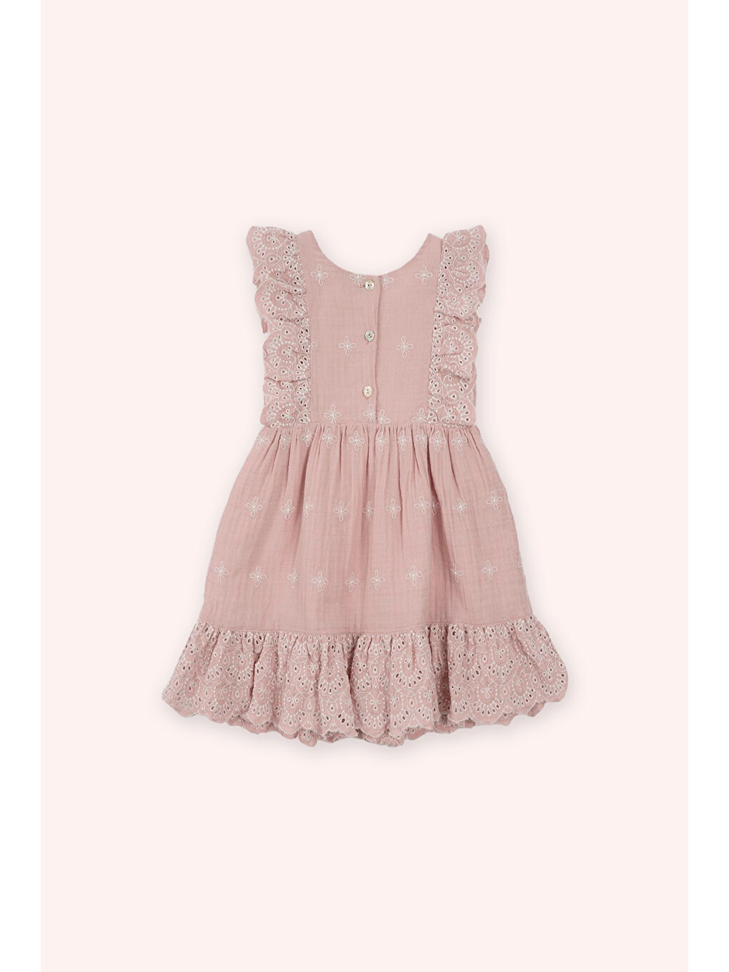 Kız Çocuk Baskılı Müslin Elbise Pembe-1