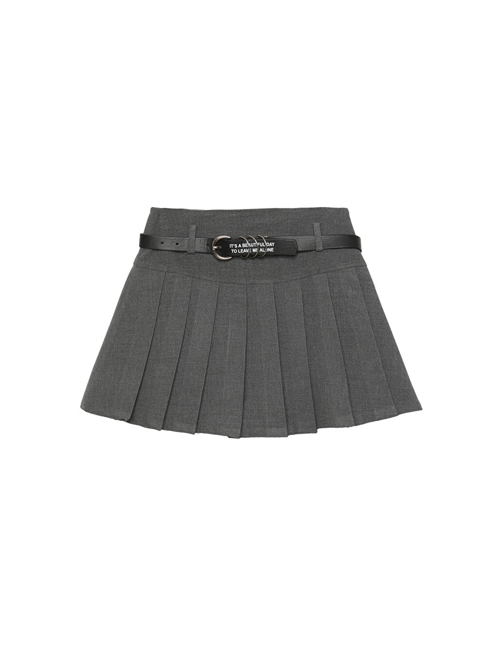 Kemer Detaylı Pileli Mini Etek Koyu Gri