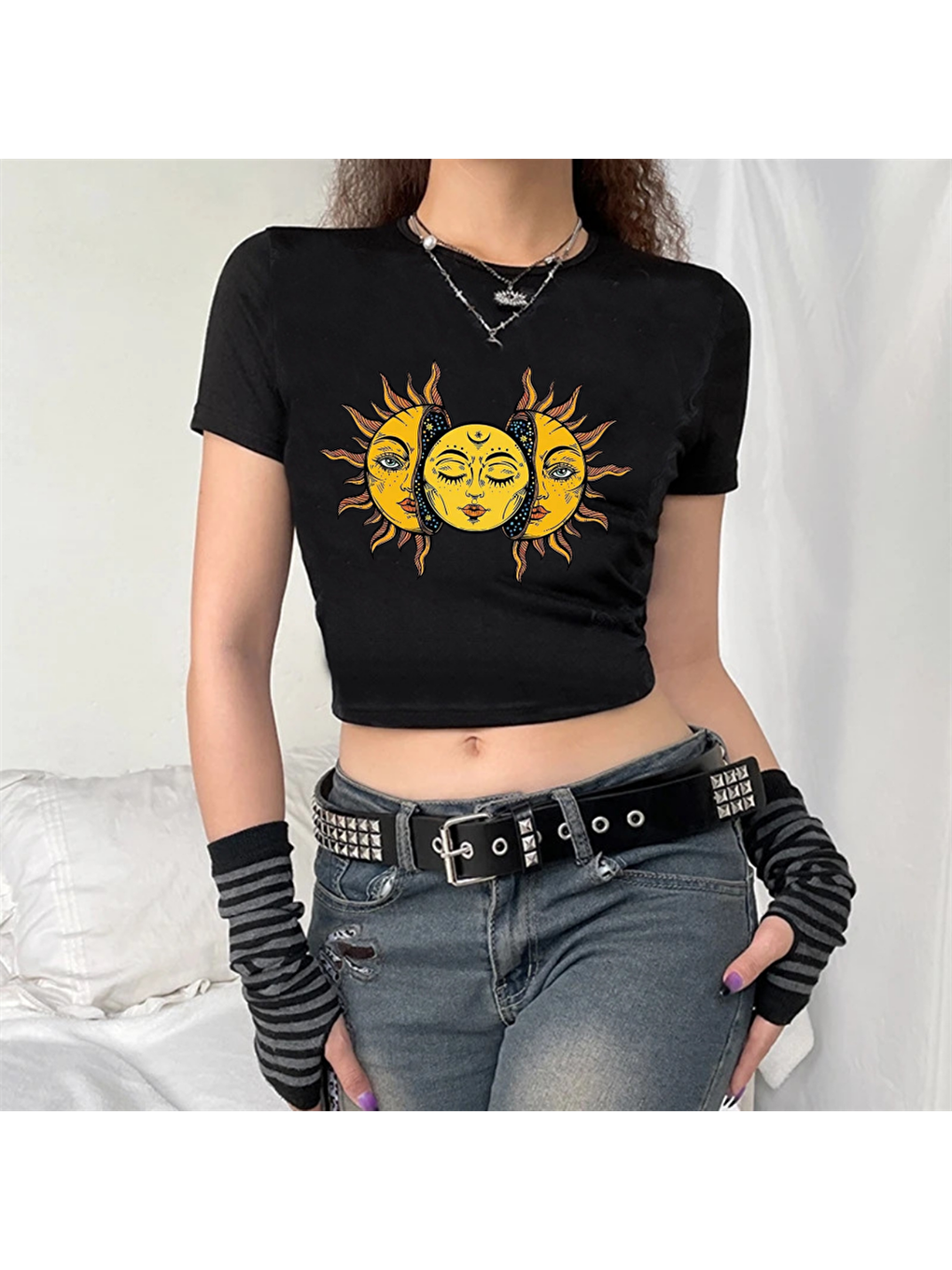 Touz Moda Siyah Sun And Moon Siyah Crop