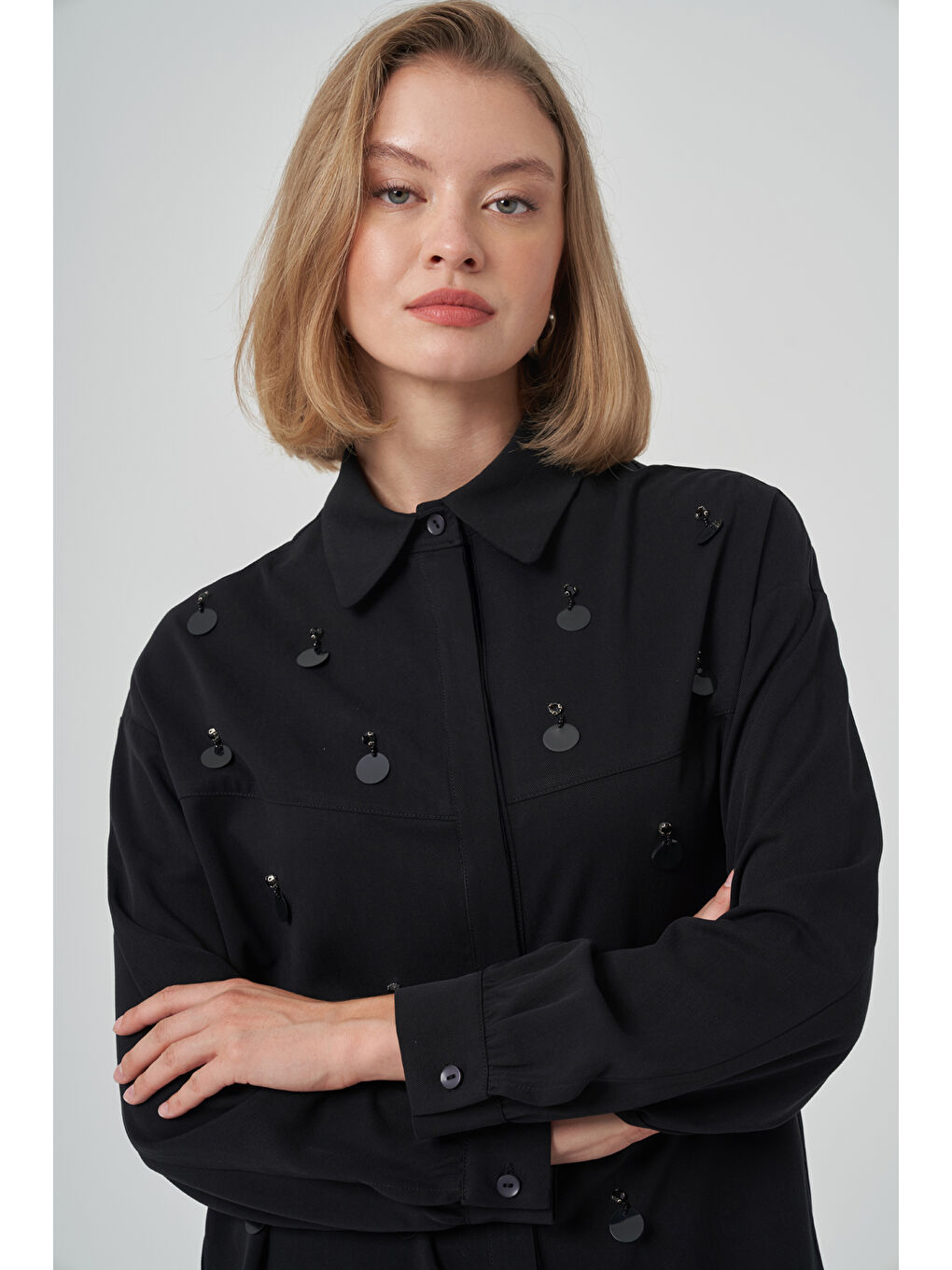 Pul Detay Gömlek Pantolon Takım 1031 Siyah-2