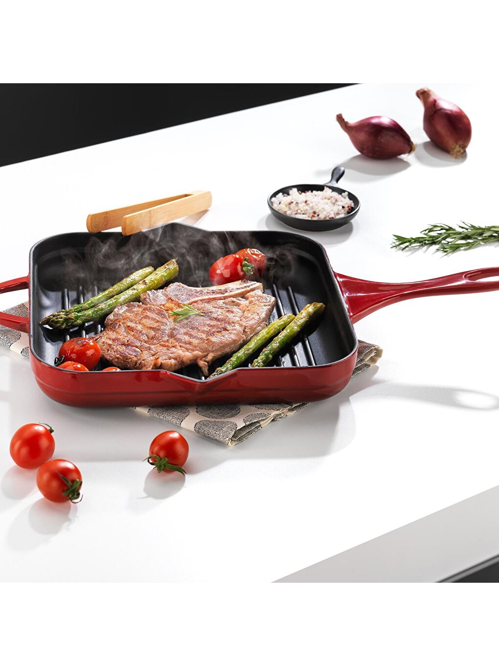 Guss Chef Döküm Kare Grill Tava 28x28Cm-1 Parça-Kırmızı-2