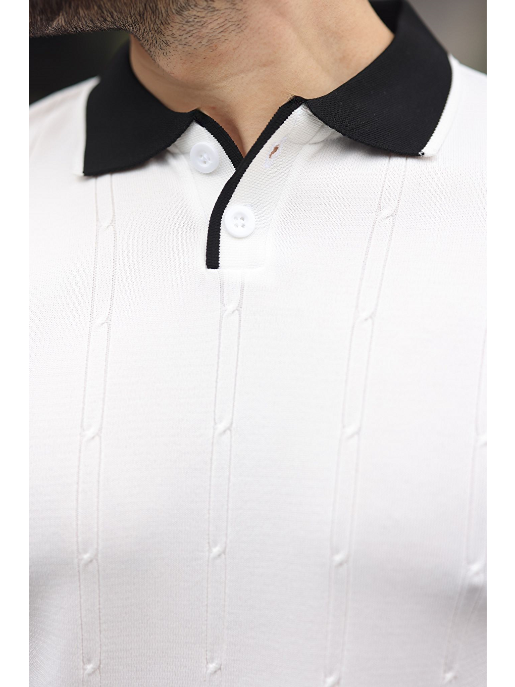 Beyaz Polo Yaka Triko Erkek Tişört E7470-1