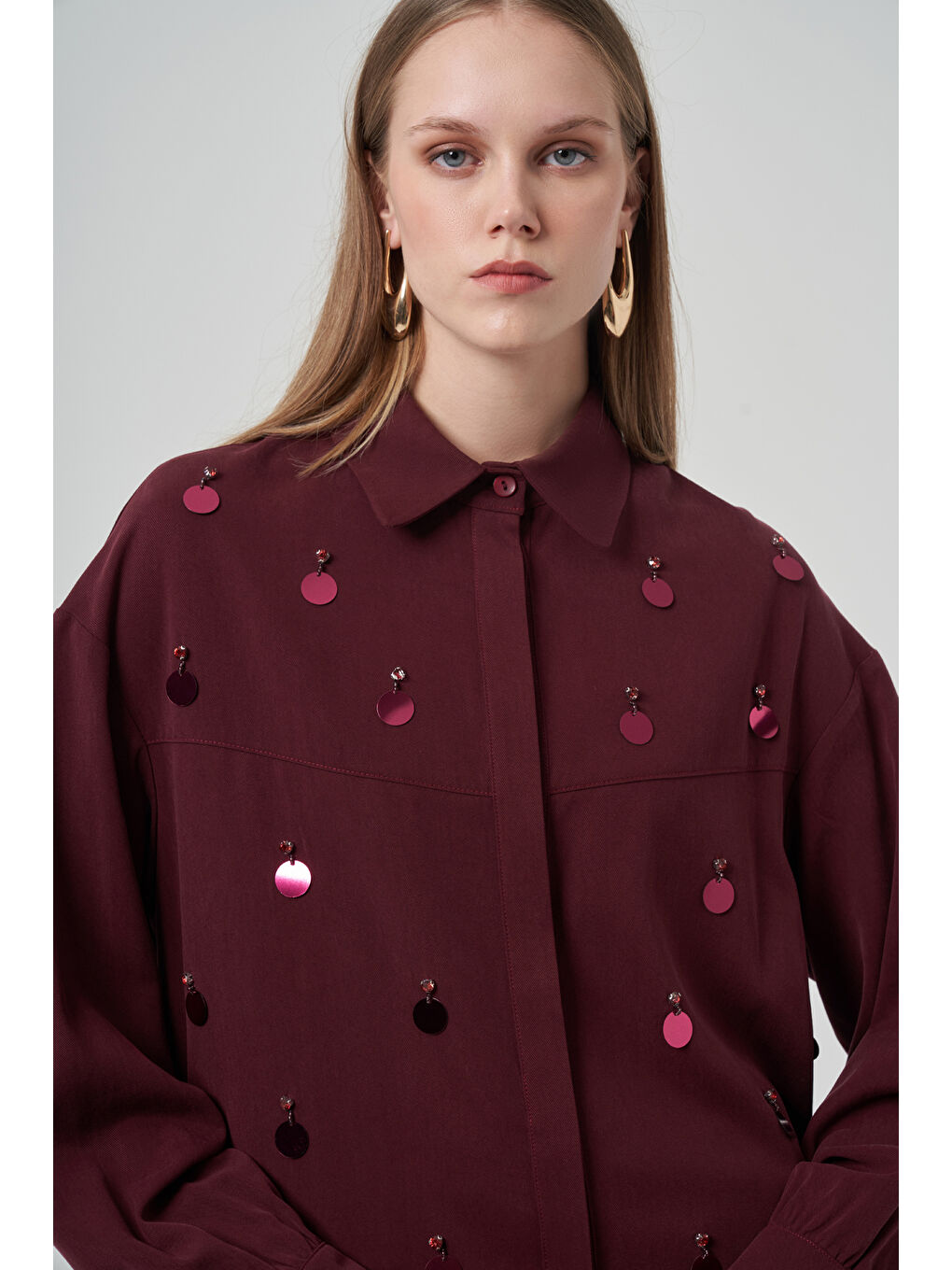 Pul Detay Gömlek Pantolon Takım 1031 Mürdüm-2