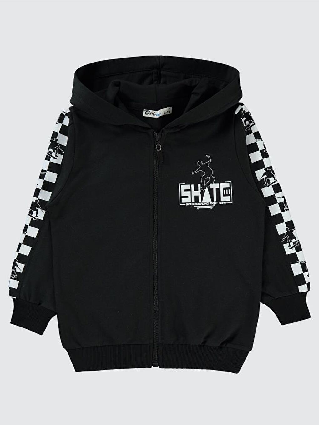 Siyah Boys Skate Dama Baskılı 2-5 Yaş Hırka