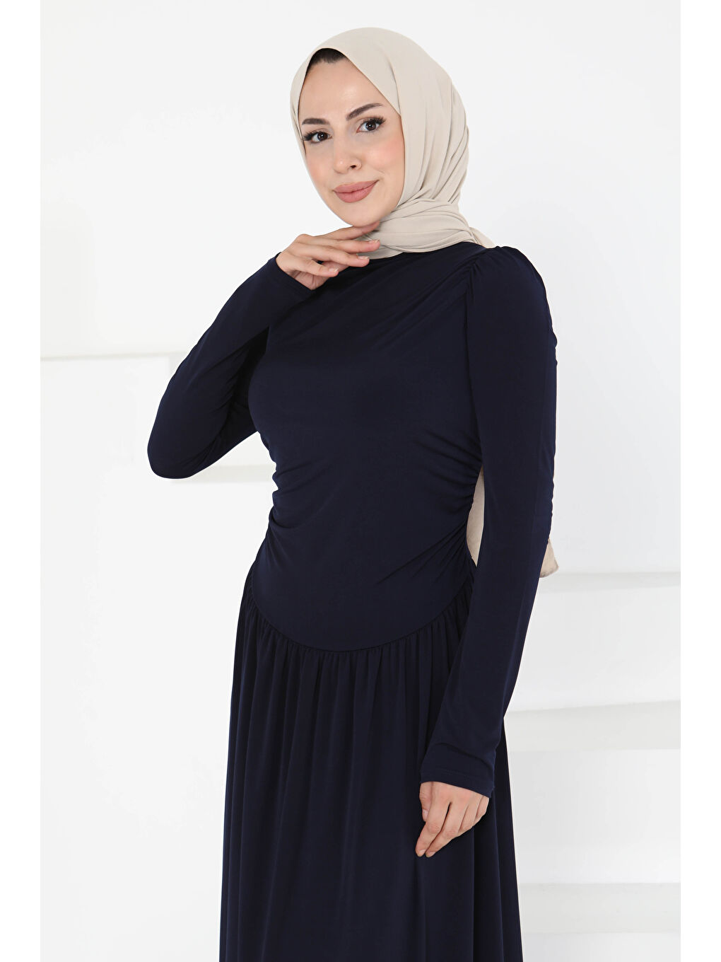 Büzgülü Elbise Lacivert - 27254-4