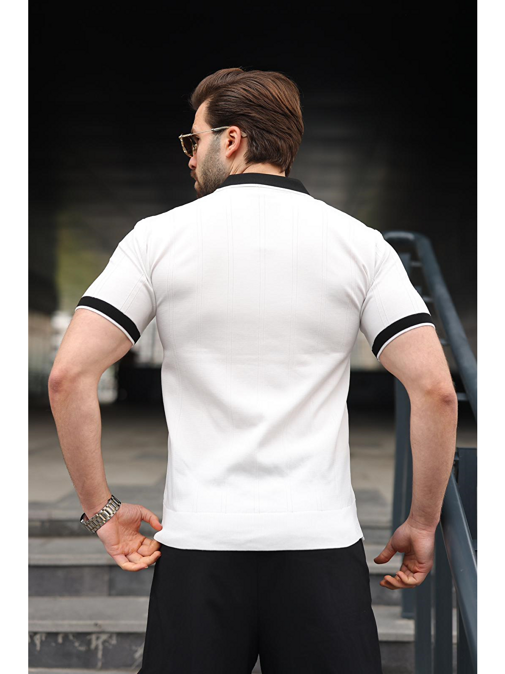 Beyaz Polo Yaka Triko Erkek Tişört E7470-4