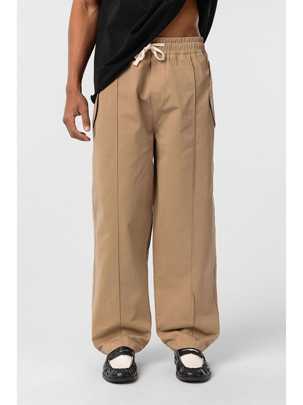 Kahverengi Bağcıklı Baggy Gabardin Erkek Pantolon Taba-2