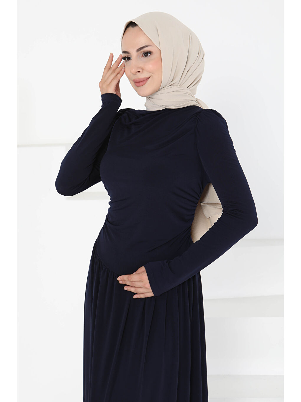 Büzgülü Elbise Lacivert - 27254-6