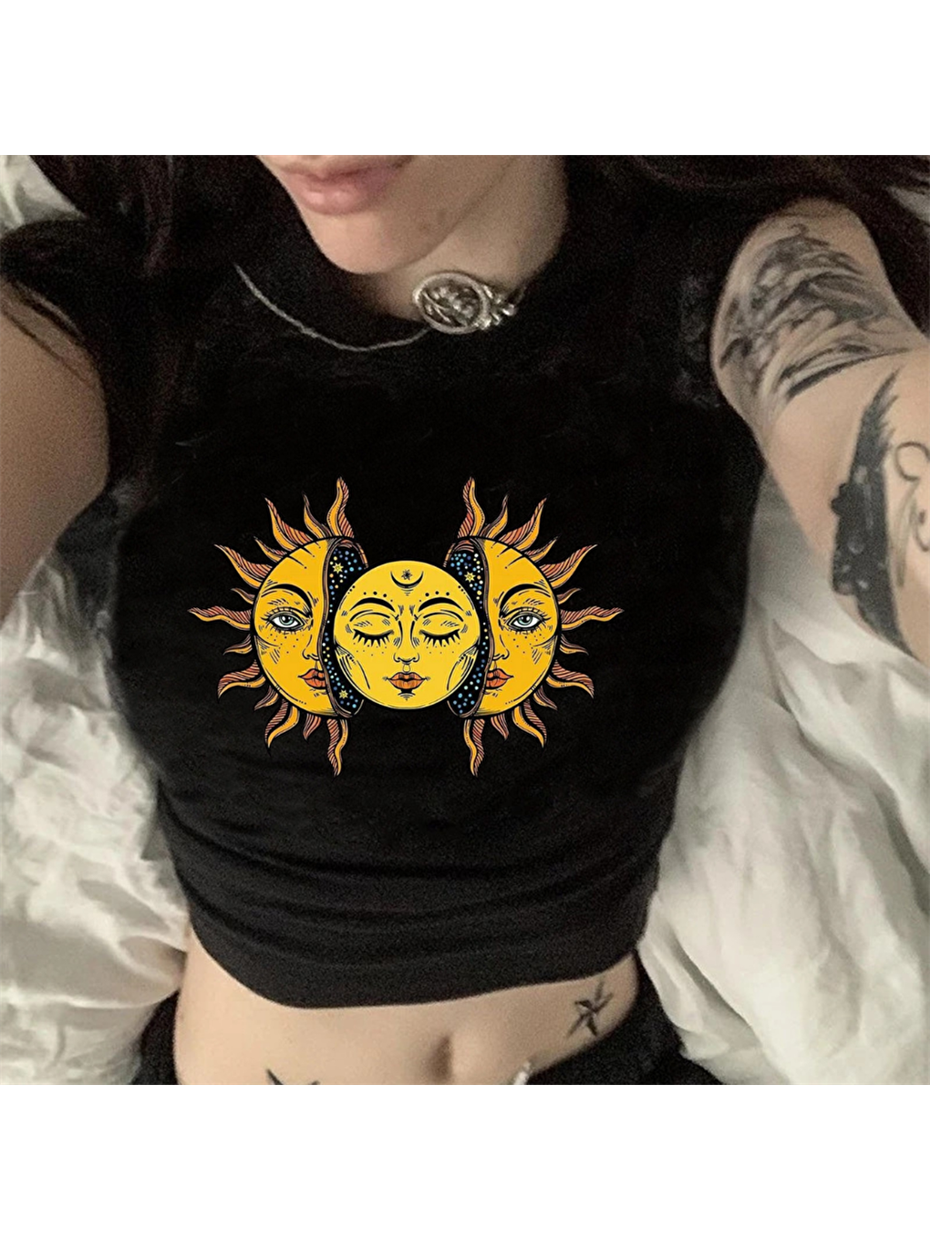 Touz Moda Siyah Sun And Moon Siyah Crop - 1