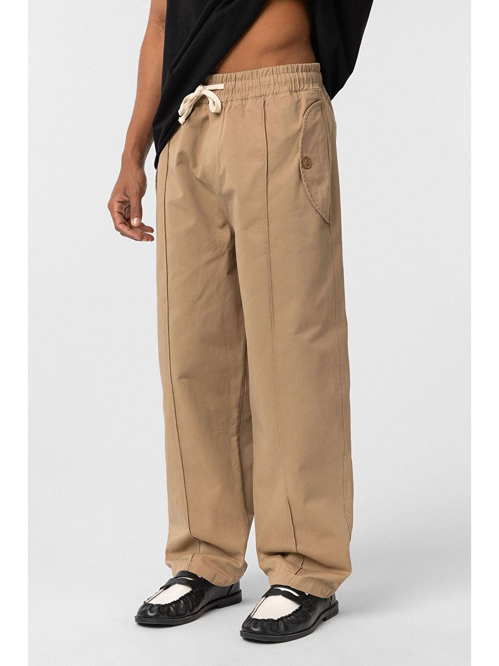 Kahverengi Bağcıklı Baggy Gabardin Erkek Pantolon Taba-3