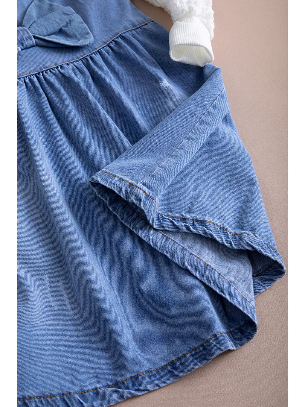 Mavi Fiyonklu Salopetli ve Kol Detaylı Badili Kız Çocuk 2li Takım 20510-4