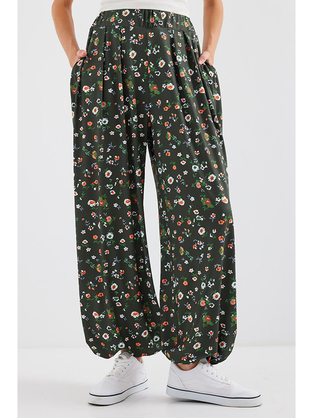 6665 Desenli Şalvar Pantolon - Haki-3