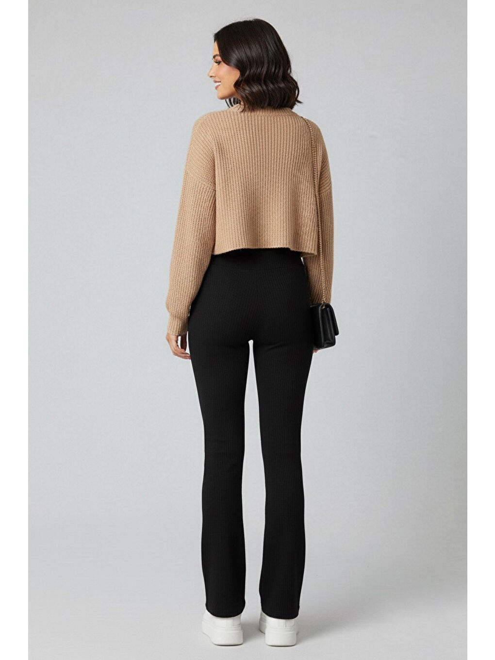 İspanyol Paça Yüksek Bel Raporlu Tayt Siyah - 27980-SIYAH-2