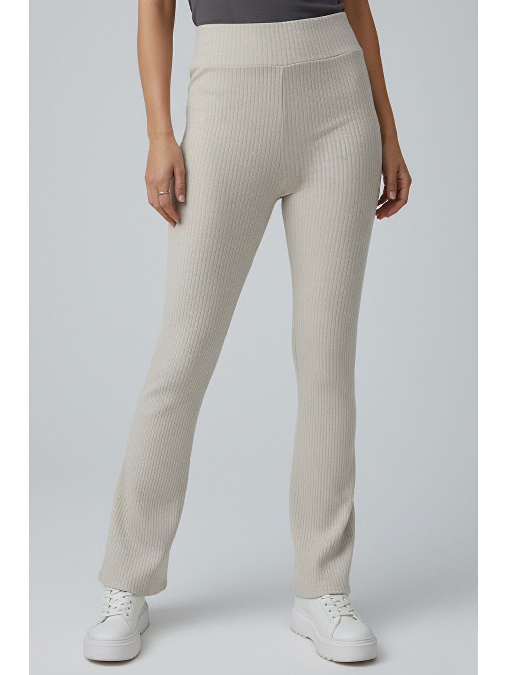 Ekru İspanyol Paça Yüksek Bel Raporlu Tayt Krem - 27980-KREM-1