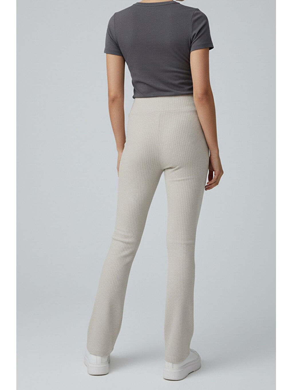 Ekru İspanyol Paça Yüksek Bel Raporlu Tayt Krem - 27980-KREM-2