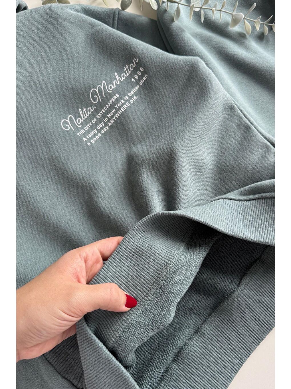 Yeşil Kız Çocuk Kapüşonlu Baskılı 3 İplik Pamuklu Kumaş Alt Üst Takım-2