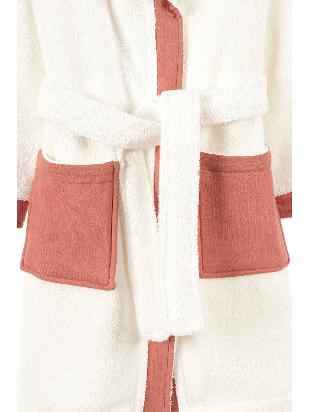 Kahverengi Joy of Colors Organik Pamuk Müslin Detaylı Çocuk Bornoz Kiremit-2