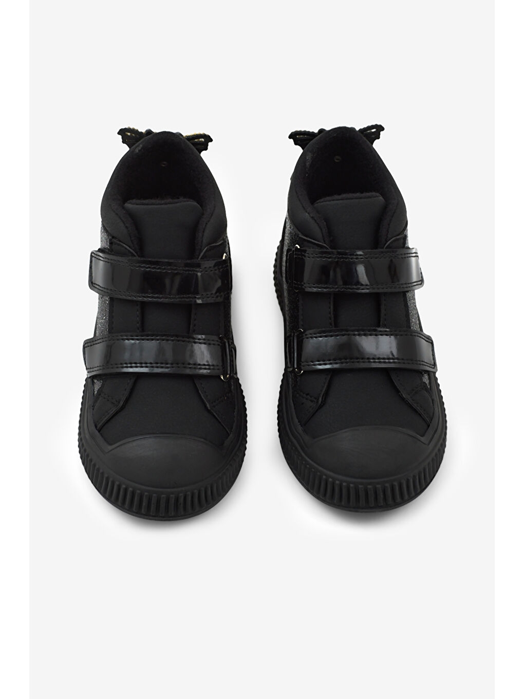 Çocuk Unisex Siyah Simli Esnek Termo Taban Çift Cırtlı Şerit Desenli Spor Kısa Bot-1