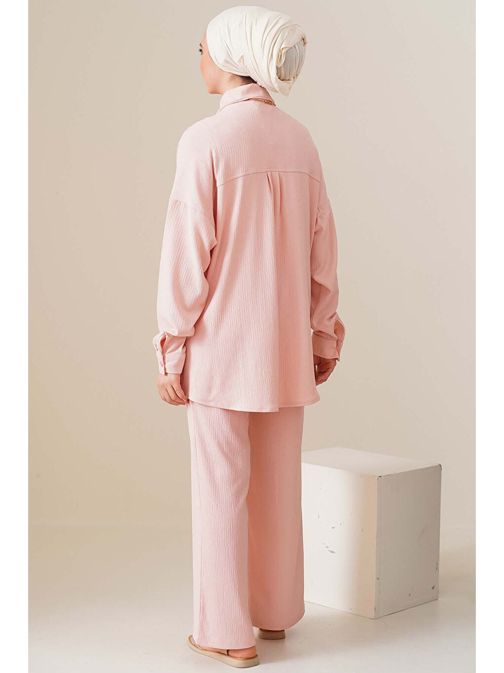 Pembe T5858 Örme Tesettür İkili Takım - Pudra-7