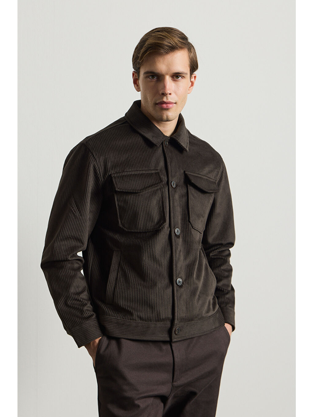 Erkek Premimum Kadife Ceket Kahverengi 4229DNGR-3