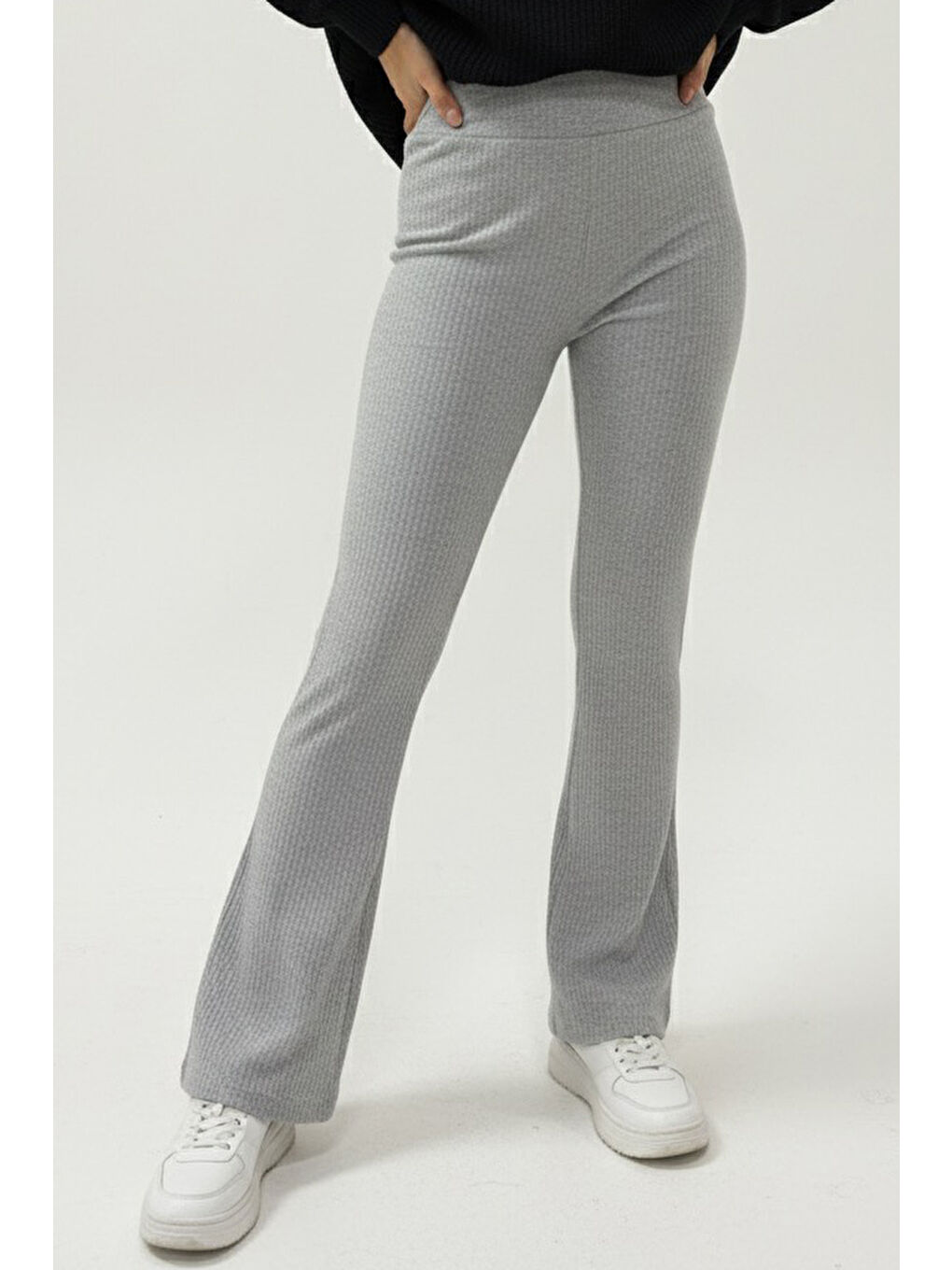 İspanyol Paça Yüksek Bel Raporlu Tayt Gri - 27980-GRI-2