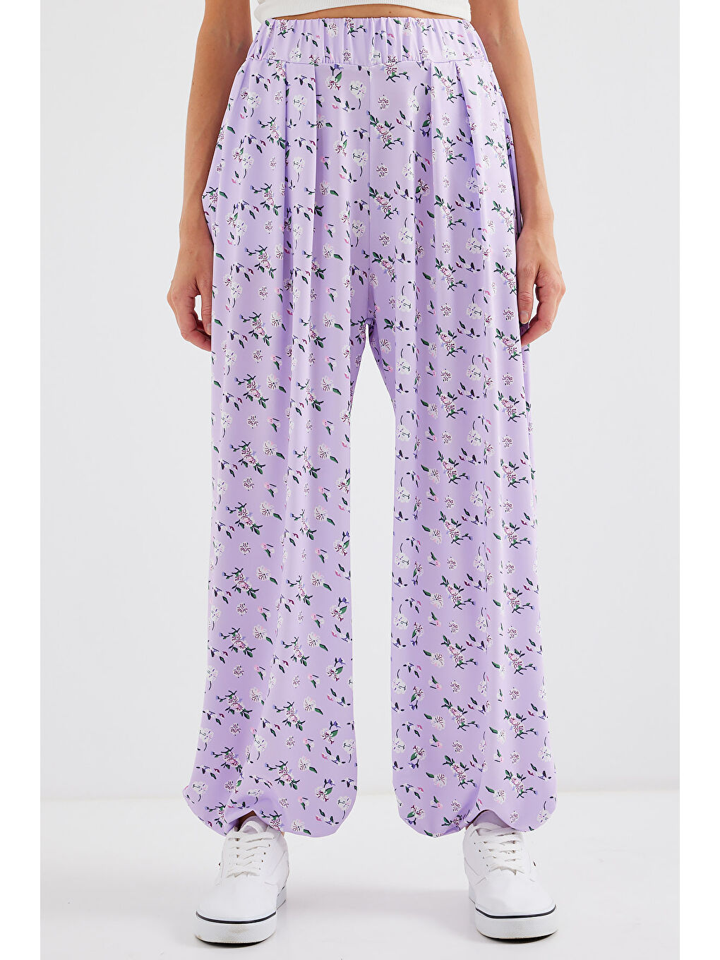6665 Desenli Şalvar Pantolon - Lila-1