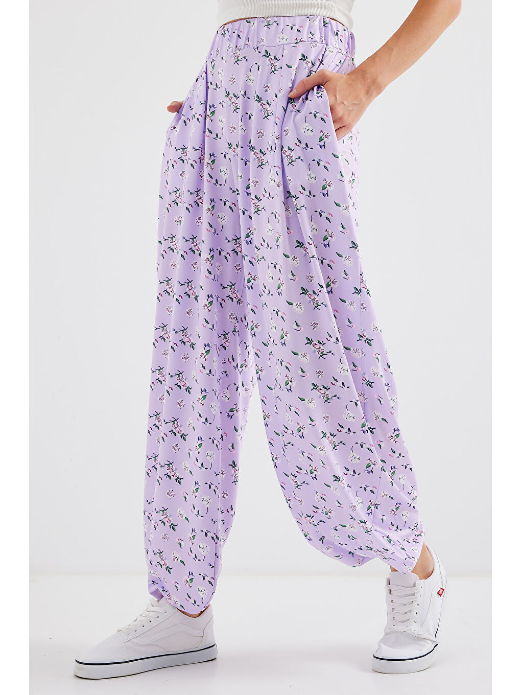 6665 Desenli Şalvar Pantolon - Lila-2