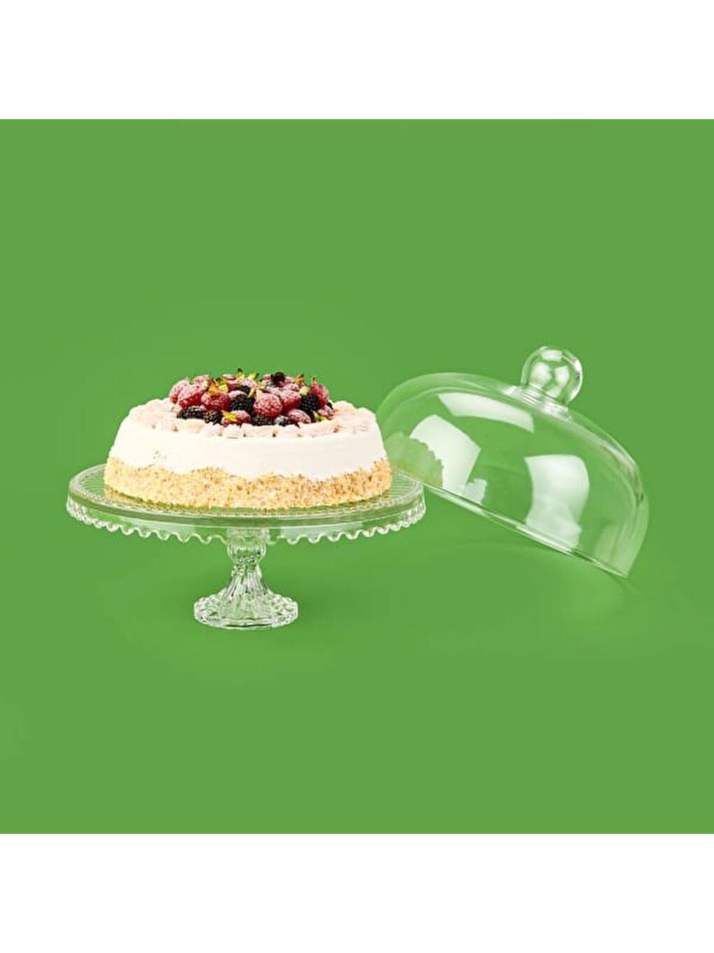 Renksiz Damla Yuvarlak Balon Kapaklı Ayaklı Sunumluk - Şeffaf - 28x27,5 cm-1