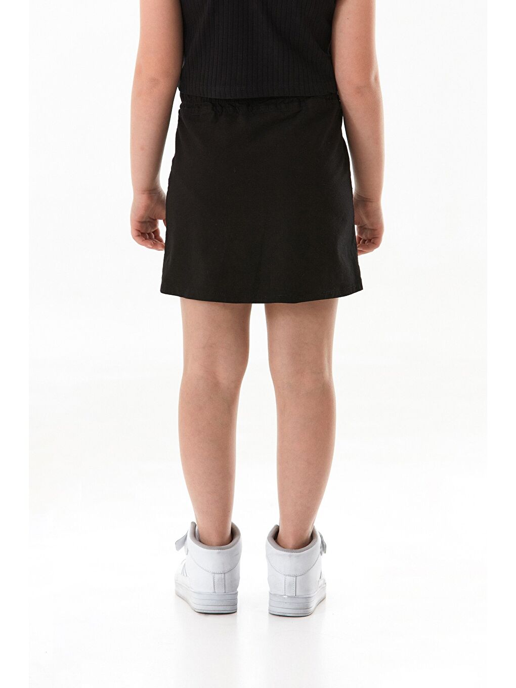 Siyah Beli Bağlamalı Düğmeli Kız Çocuk Etek-3