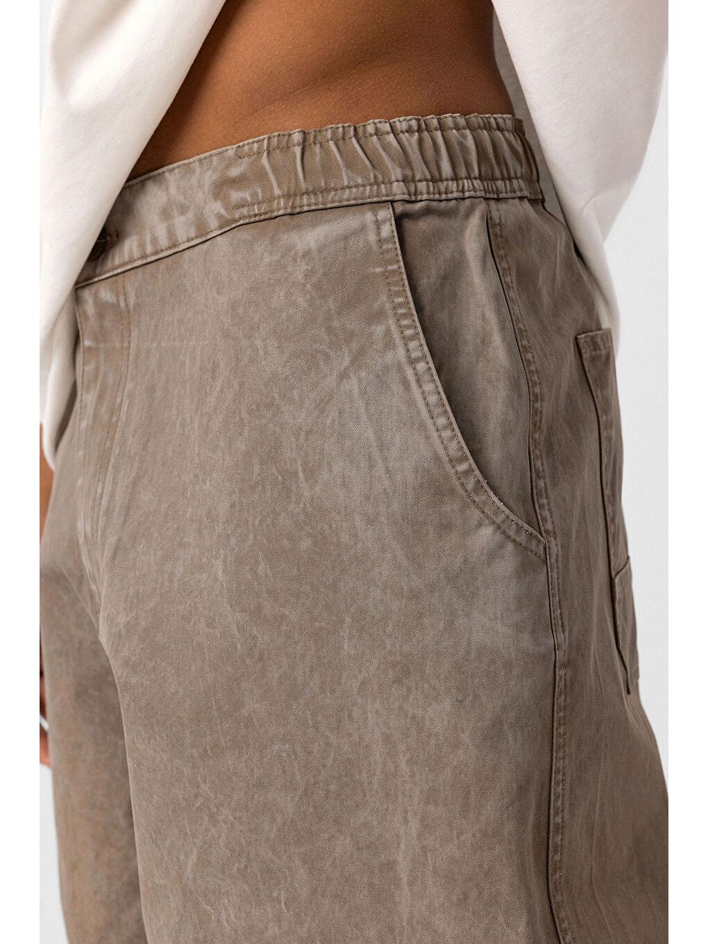 Bej Yıkamalı Baggy Gabardin Erkek Pantolon Vizon-4