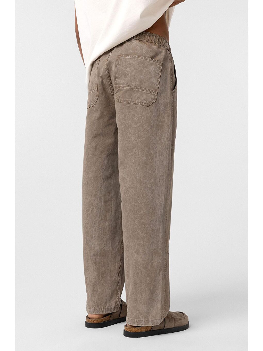 Bej Yıkamalı Baggy Gabardin Erkek Pantolon Vizon-5