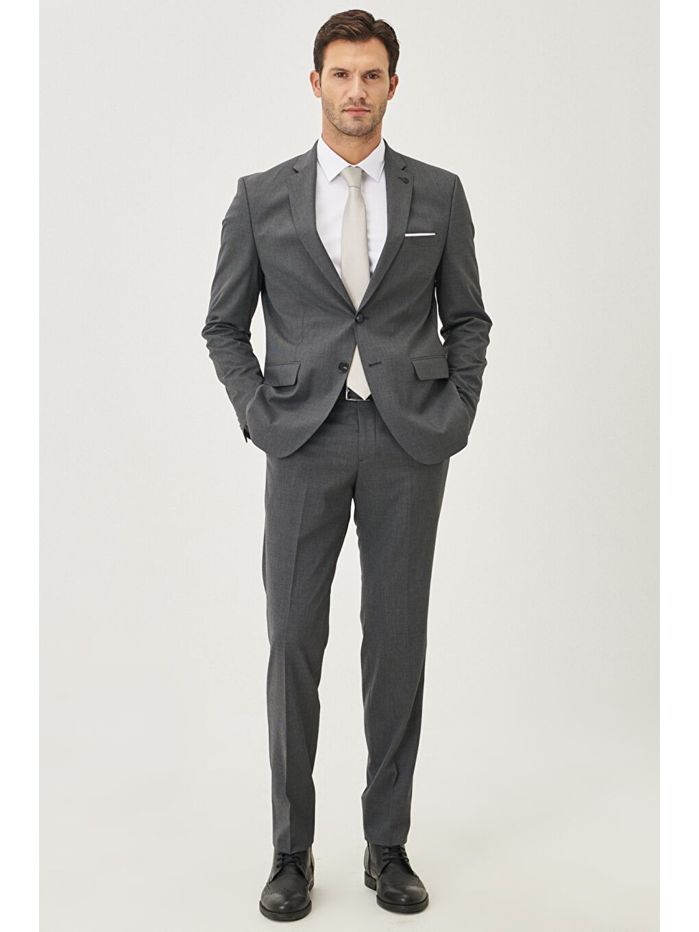 Erkek Siyah-Gri Slim Fit Desenli Takım Elbise-3