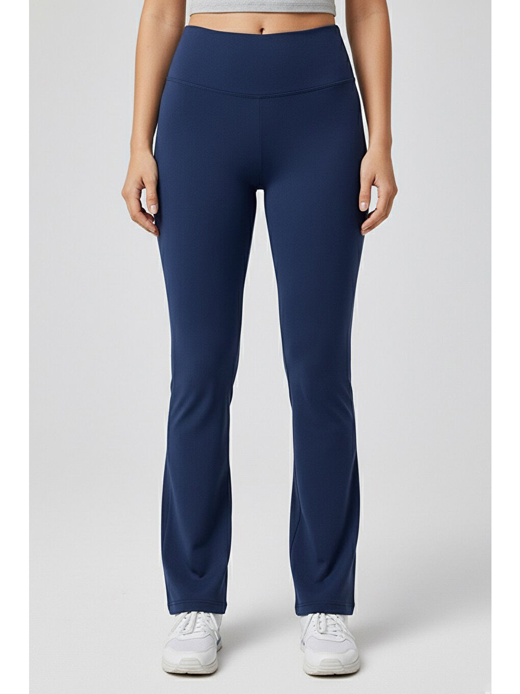 İspanyol Paça Yüksek Bel Şardonlı Ribana Tayt Lacivert - 27979-LACIVERT-1