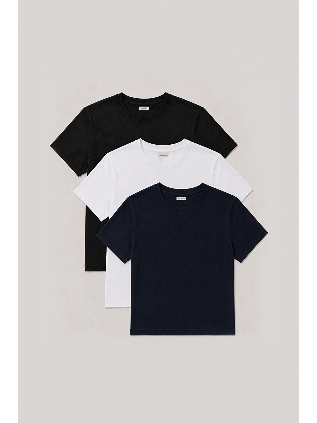 3'Lü Paket Basic Slim Fit Siyah Beyaz Lacivert %100 Pamuk Bisiklet Yaka T-Shirt