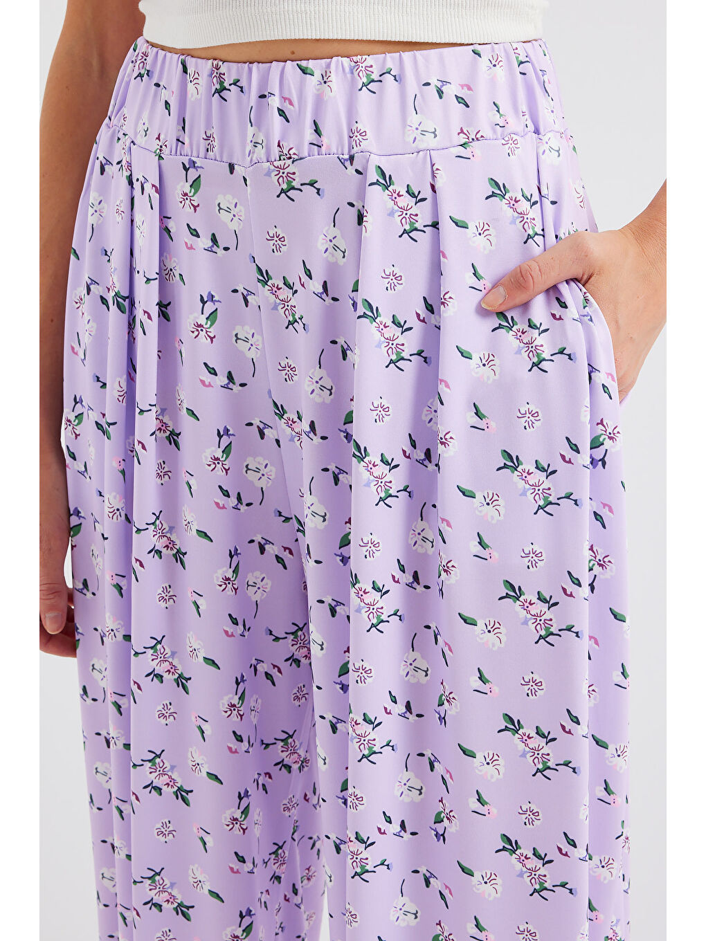6665 Desenli Şalvar Pantolon - Lila-4