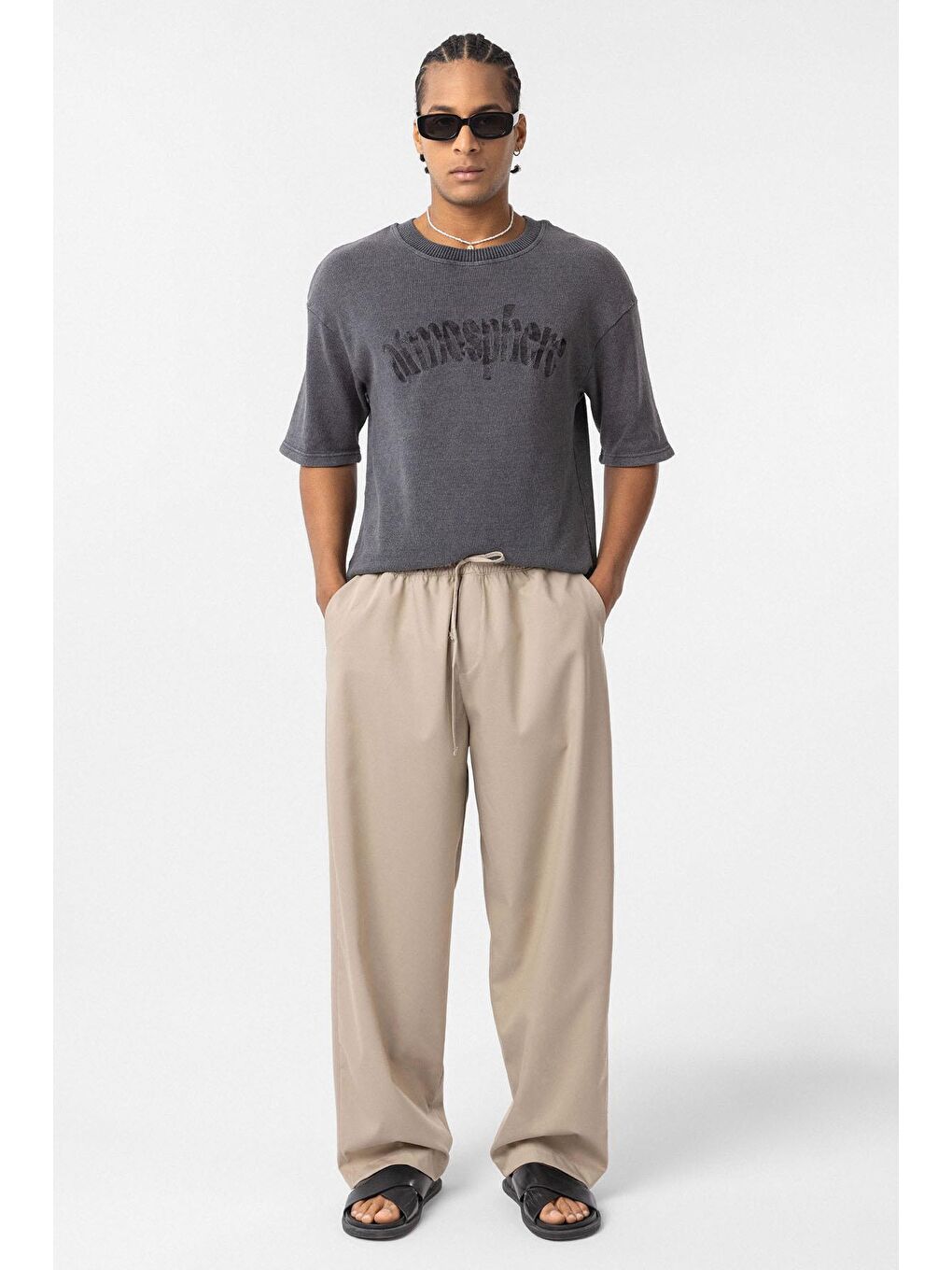 Bej Bel Lastikli Baggy Erkek Pantolon Taş