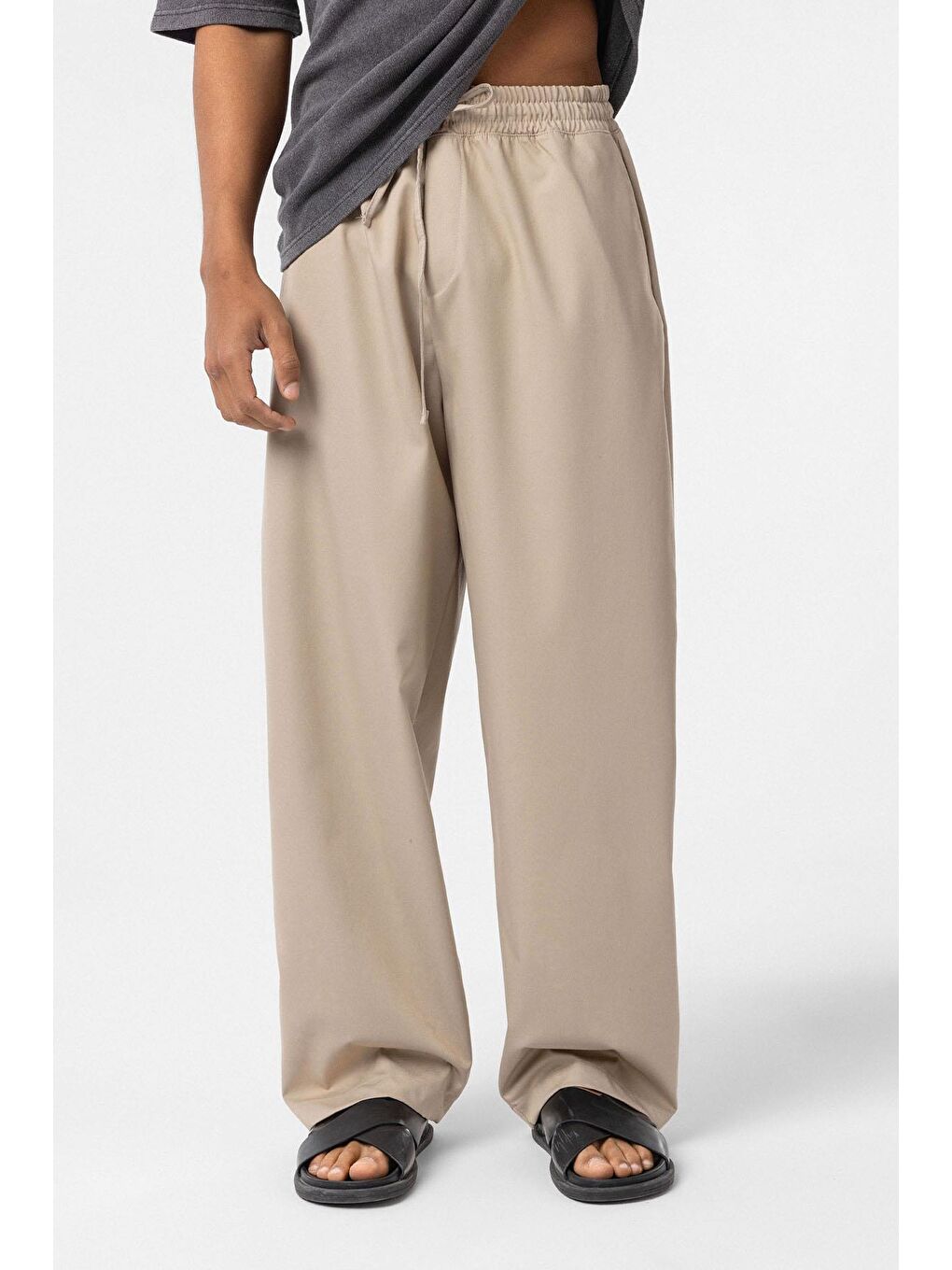 Bej Bel Lastikli Baggy Erkek Pantolon Taş-2
