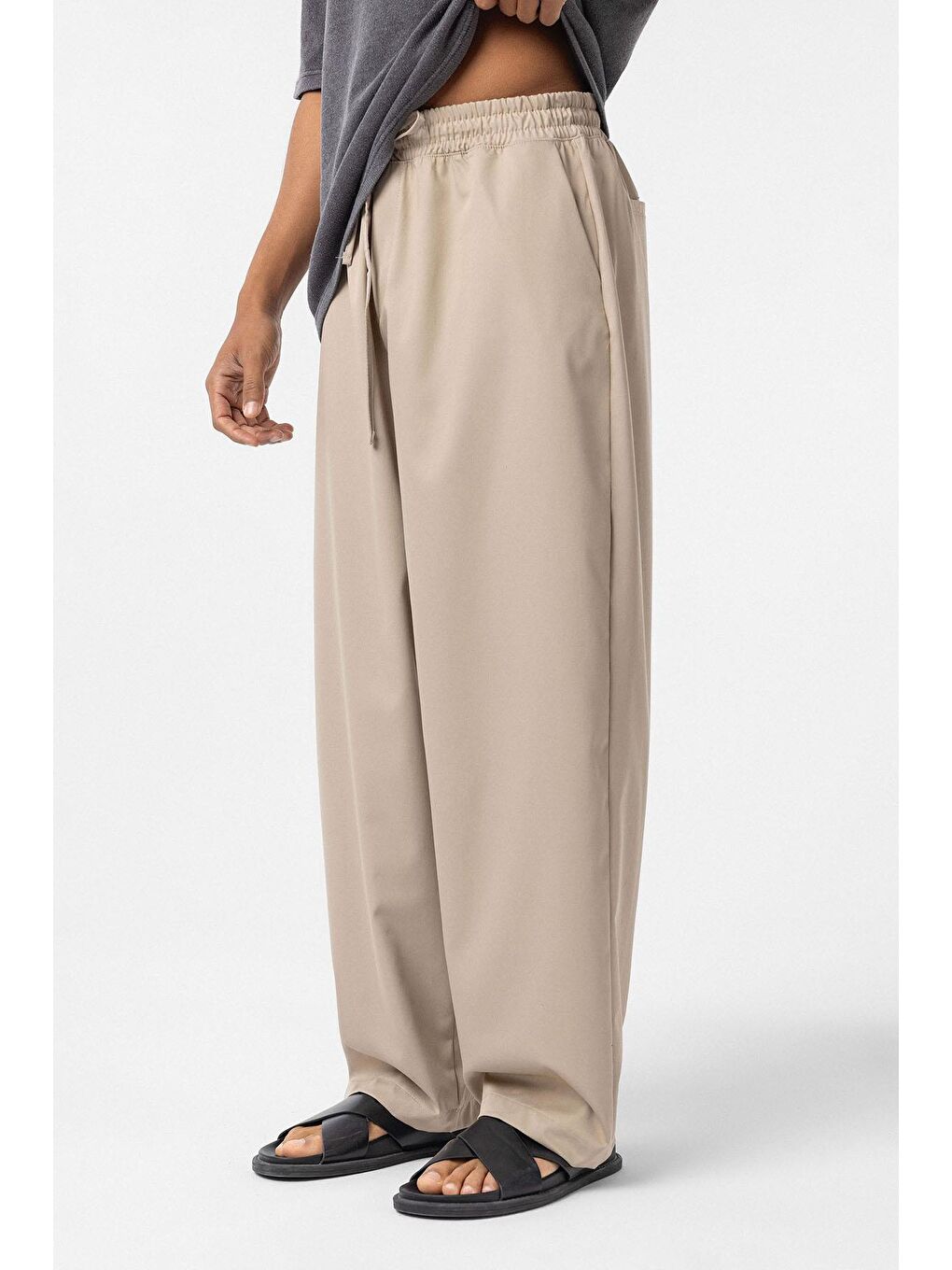 Bej Bel Lastikli Baggy Erkek Pantolon Taş-3