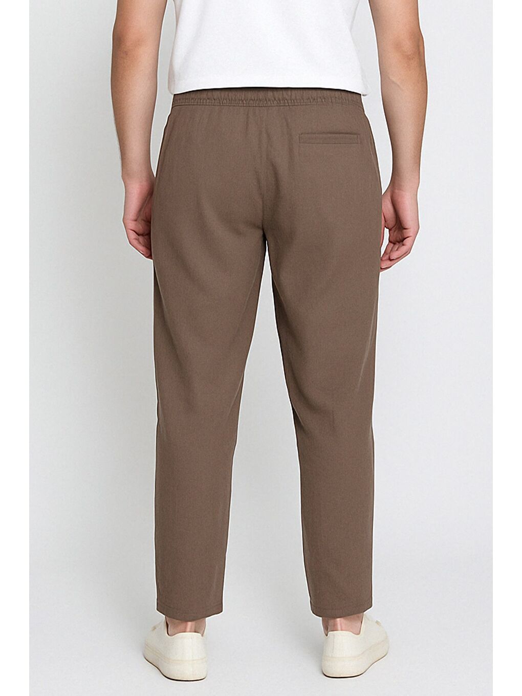 Bej Erkek Bel Bağlamalı Keten Jogger Pantolon-1